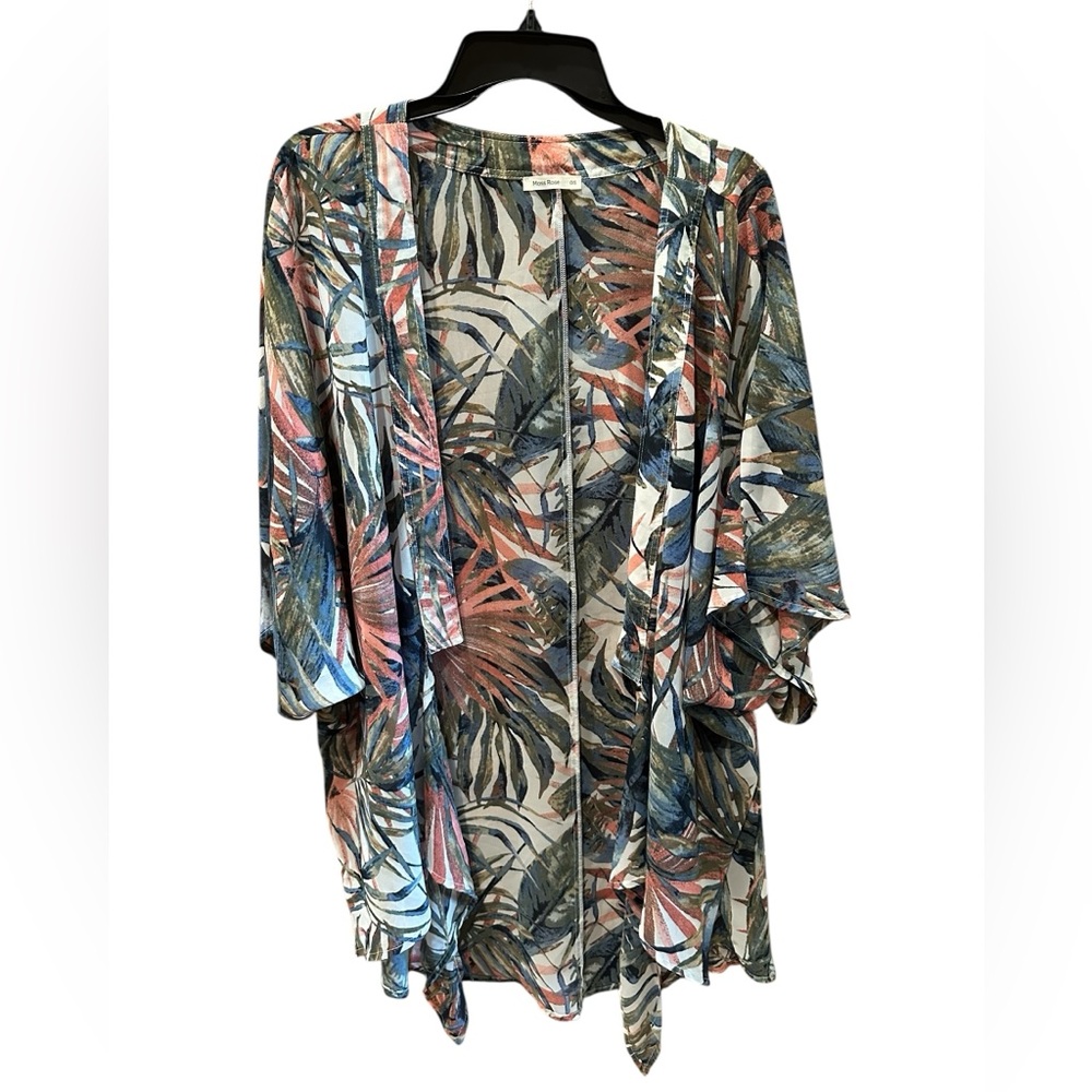 Moss Rose Muted Tropical Print Beach CoverUp Kimono